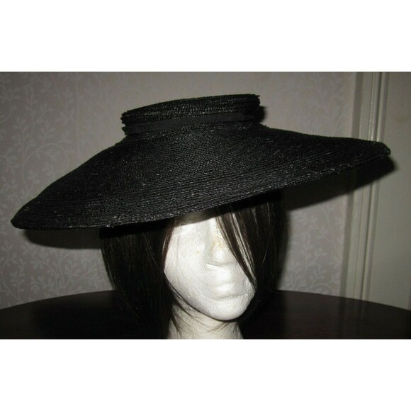 Emporio Armani black straw wide brimmed ladies\' formal sun hat w attached comb main image 8